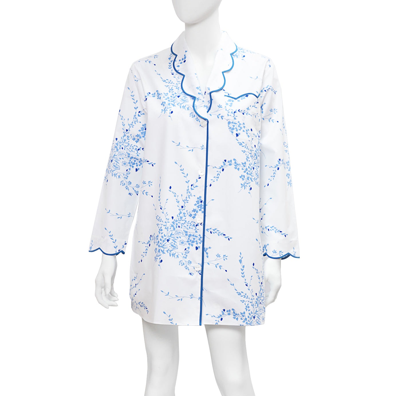Nathalie Long Sleeve Nightshirt - Jeté de Fleurs Blue