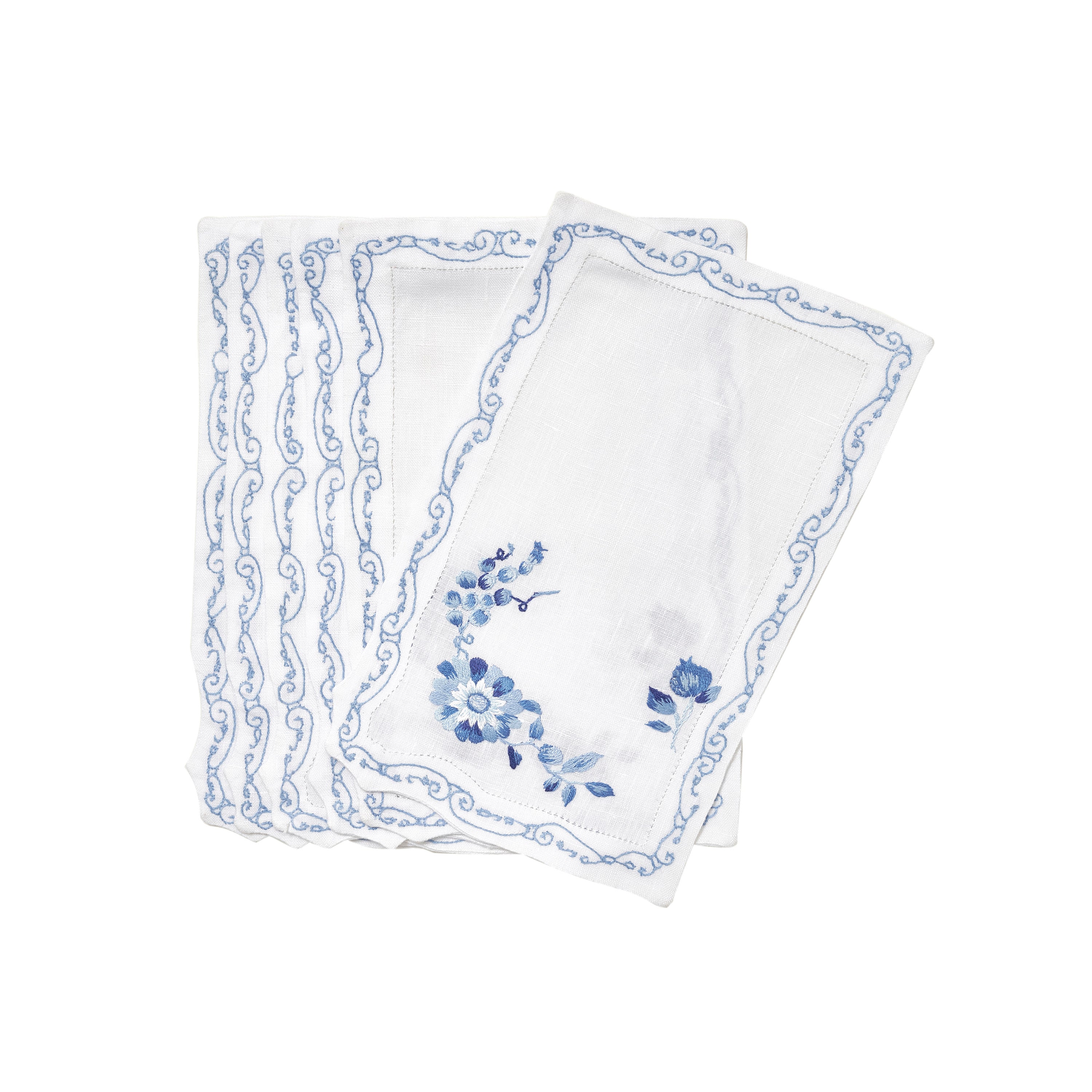 Mers de Chine Blue Emb. Cocktail Napkin Sets