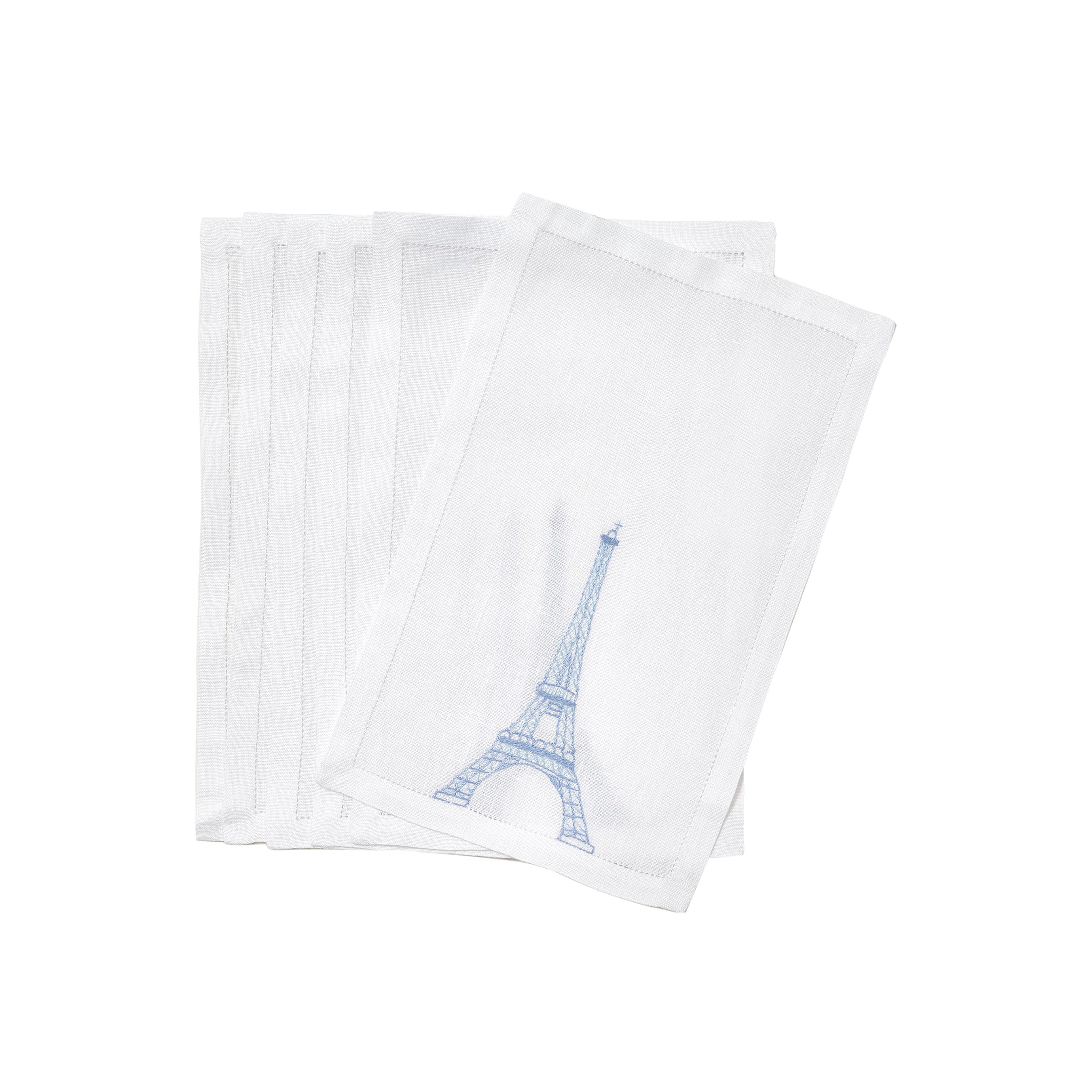 Eiffel Tower Light Blue Emb. Cocktail Napkin Sets