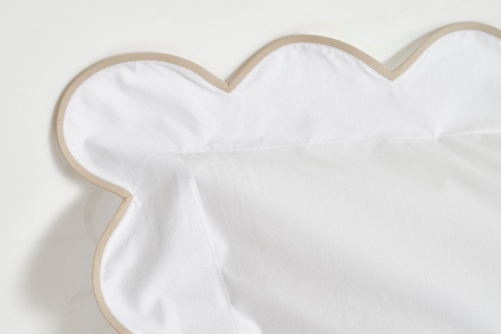White with #644 Sand Scallop Bed Linens