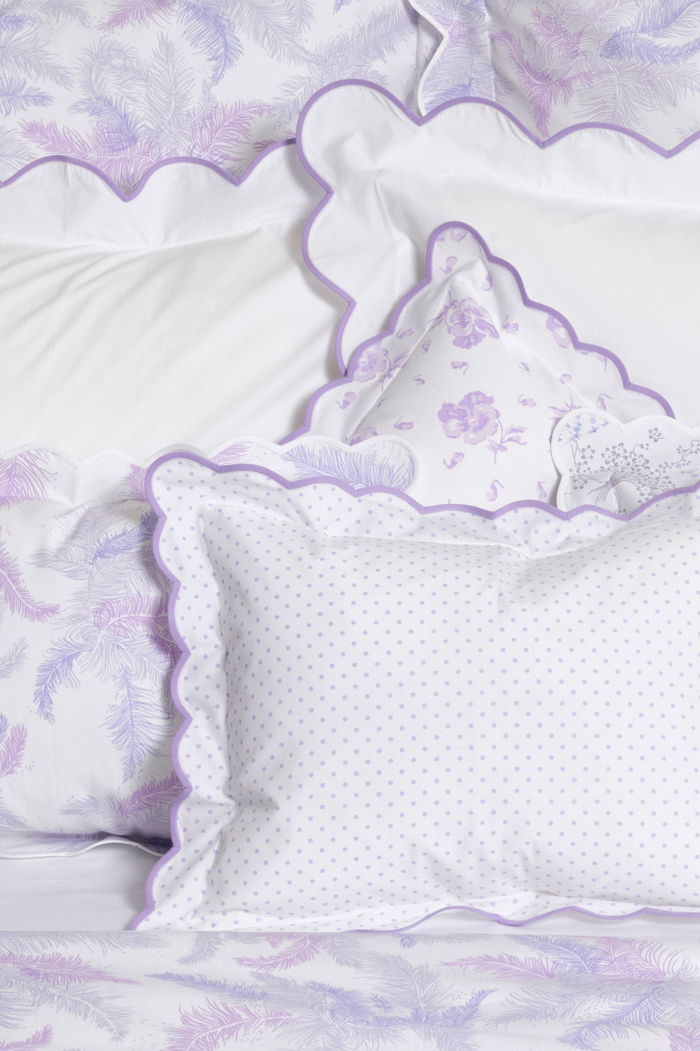 White with #229 Lilac Scallop Bed Linens