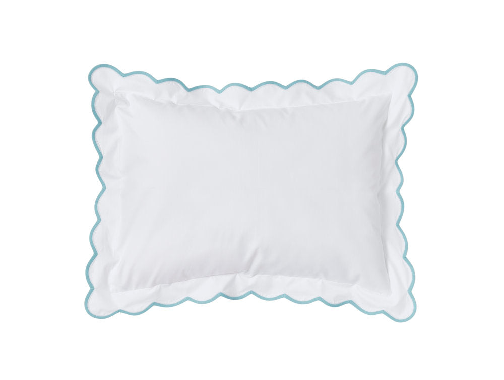 White with #5503 DP Blue Scallop Bed Linens