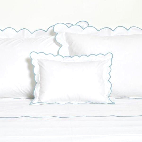 White with #5503 DP Blue Scallop Bed Linens