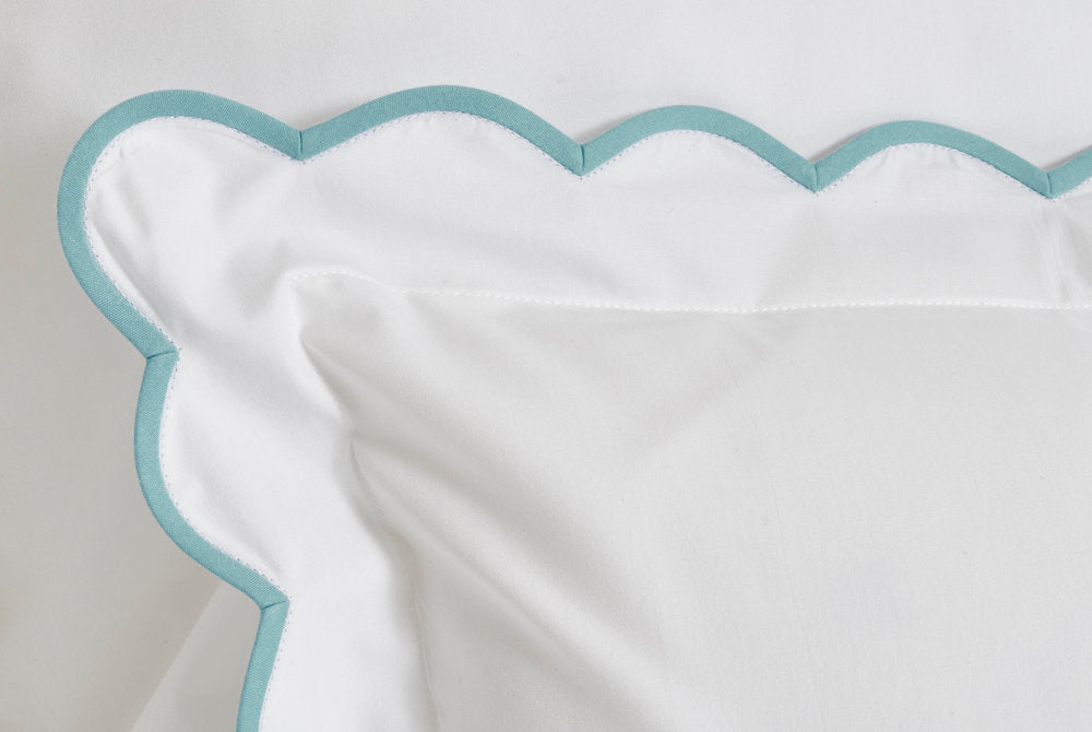 White with #5503 DP Blue Scallop Bed Linens