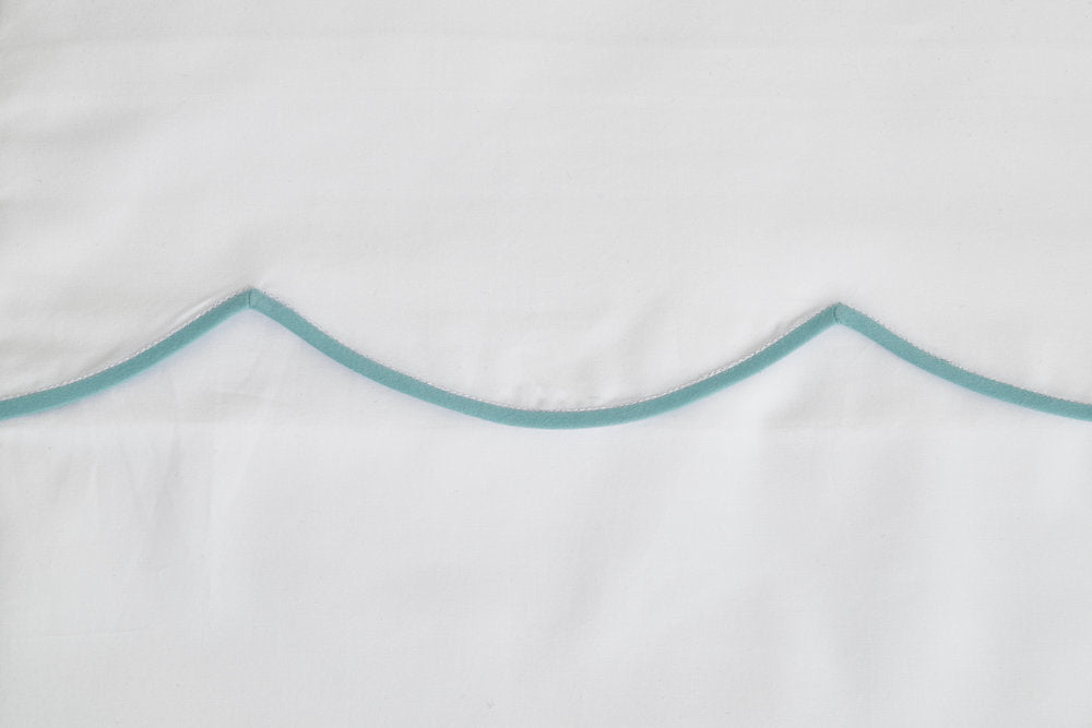 White with #5503 DP Blue Scallop Bed Linens