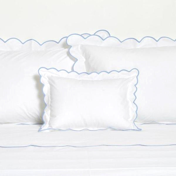 White with #508 Light Blue Scallop Bed Linens