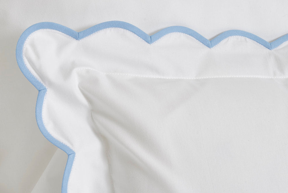 White with #508 Light Blue Scallop Bed Linens