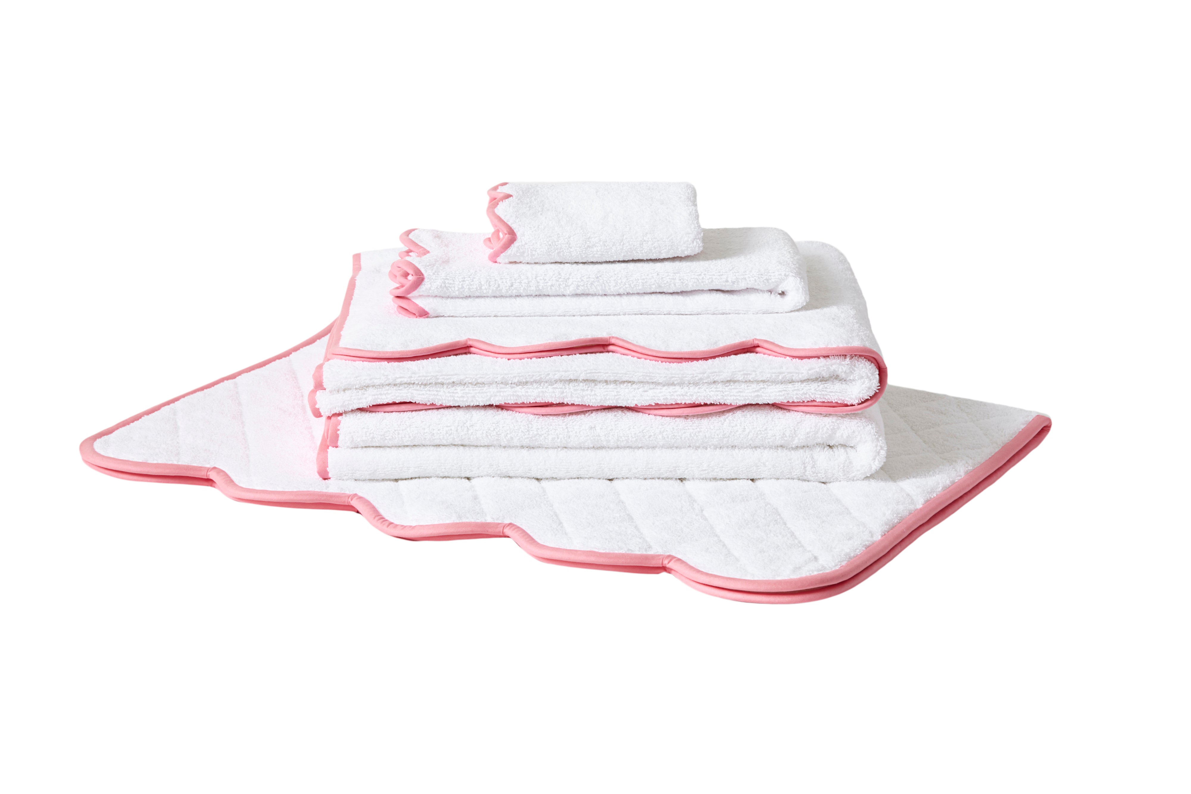 Solid White with #206 Pink Scallop Towels