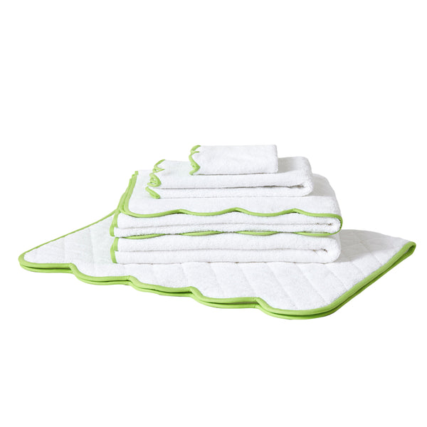 Solid White / #612 Lime Green Scallop Towels