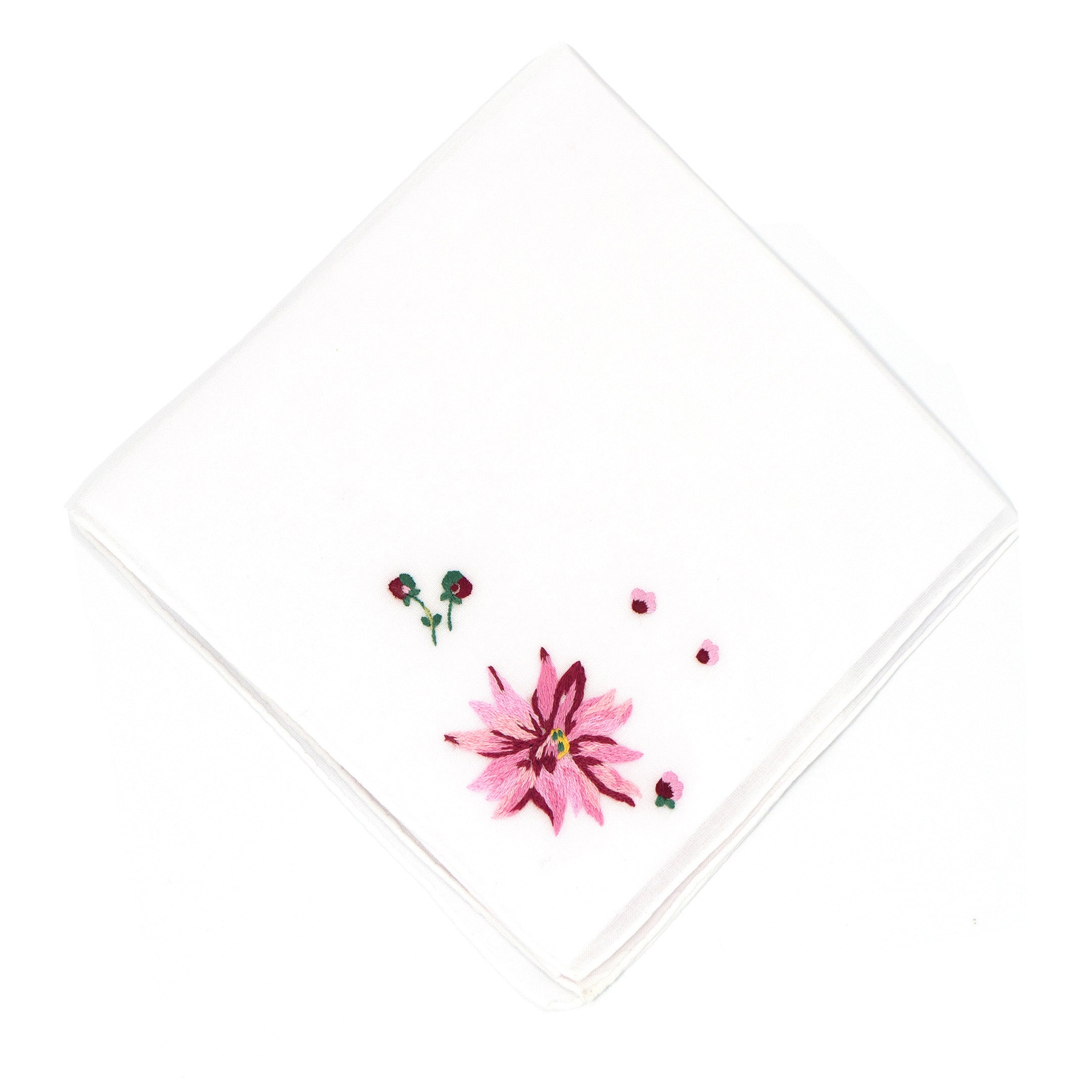 Embroidered Dahlia Handkerchief