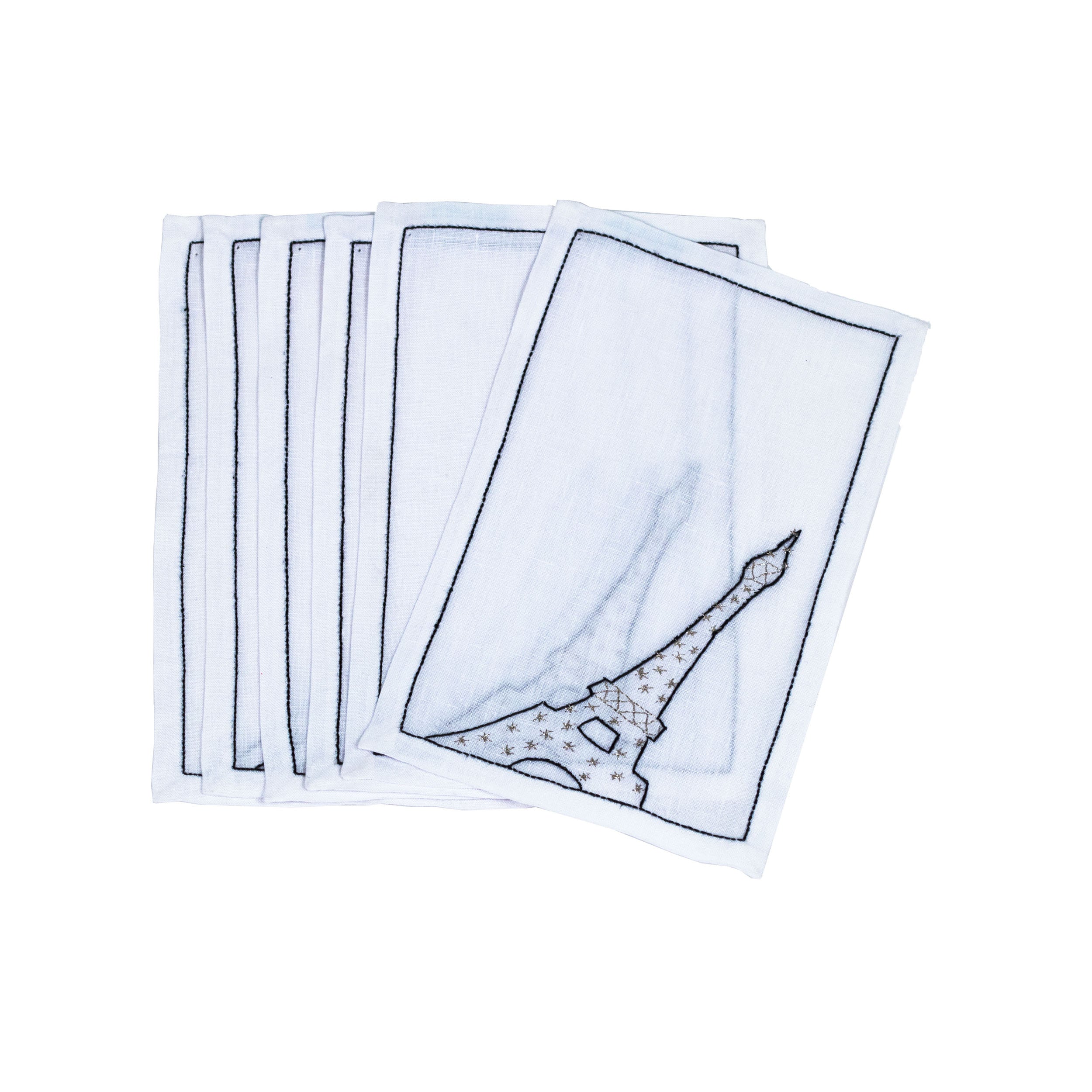 Eiffel Tower Grey/Silver Emb. Cocktail Napkin Sets