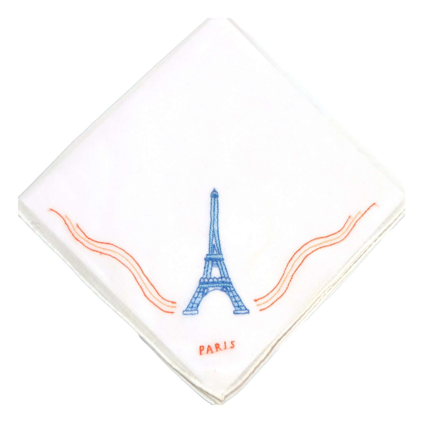 Embroidered Eiffel Tower Blue/Orange Handkerchief