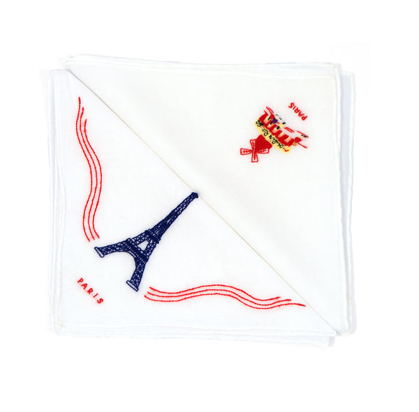 Embroidered Eiffel Tower Royal Blue Handkerchief