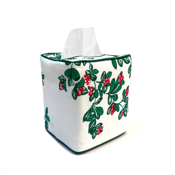 Airelles Green/Red Linen Tissue Box Cover
