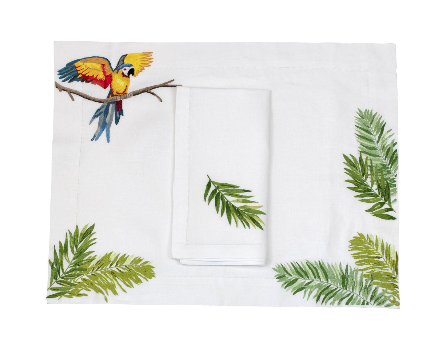 Jungle Bird Perroquet Emb. Placemat/Napkin Set