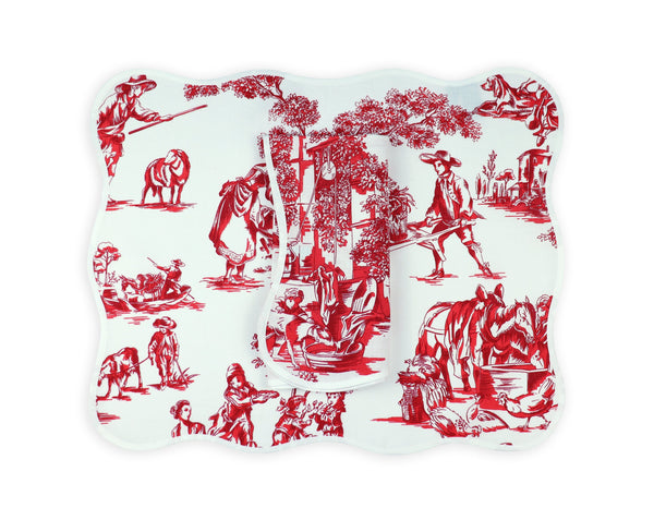 Pastorale Red Printed Linen Placemat/Napkin Set