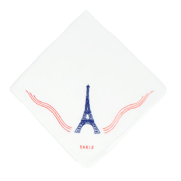 Embroidered Eiffel Tower Royal Blue Handkerchief