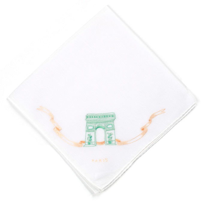 Embroidered Arc de Triomphe Green/Orange Handkerchief