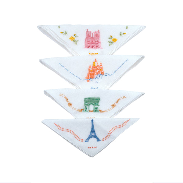 Embroidered Eiffel Tower Blue/Orange Handkerchief