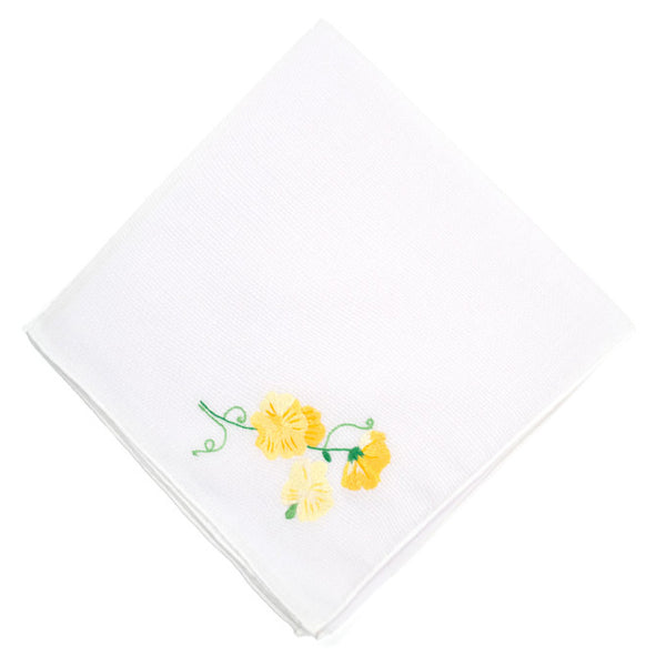 Embroidered Pois de Senteur Yellow Handkerchief