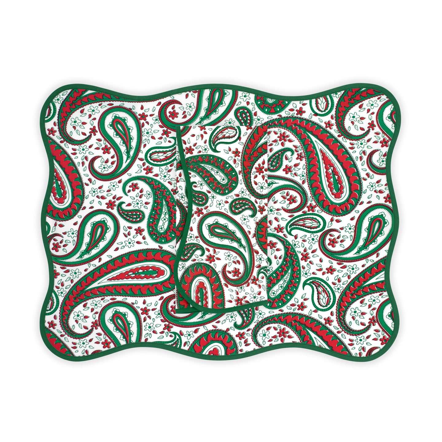 Cachemire Green/Red Printed Placemat/Napkin Set
