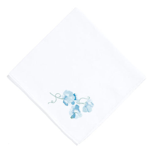 Embroidered Pois de Senteur Blue Handkerchief