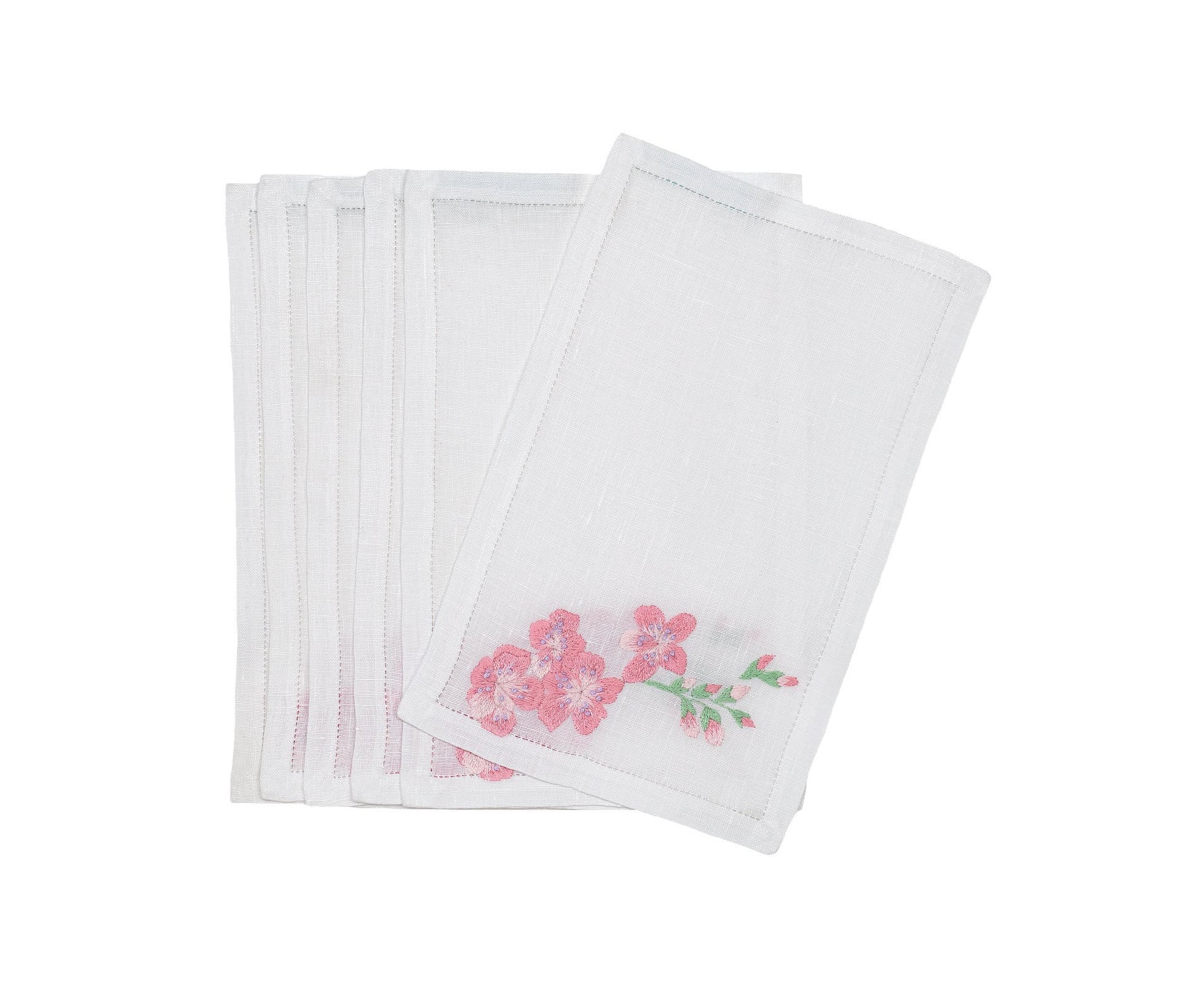 Fleurs de Pêcher Rose Emb. Cocktail Napkin Sets