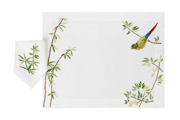 Jungle Bird Bambou Emb. Placemat/Napkin Set