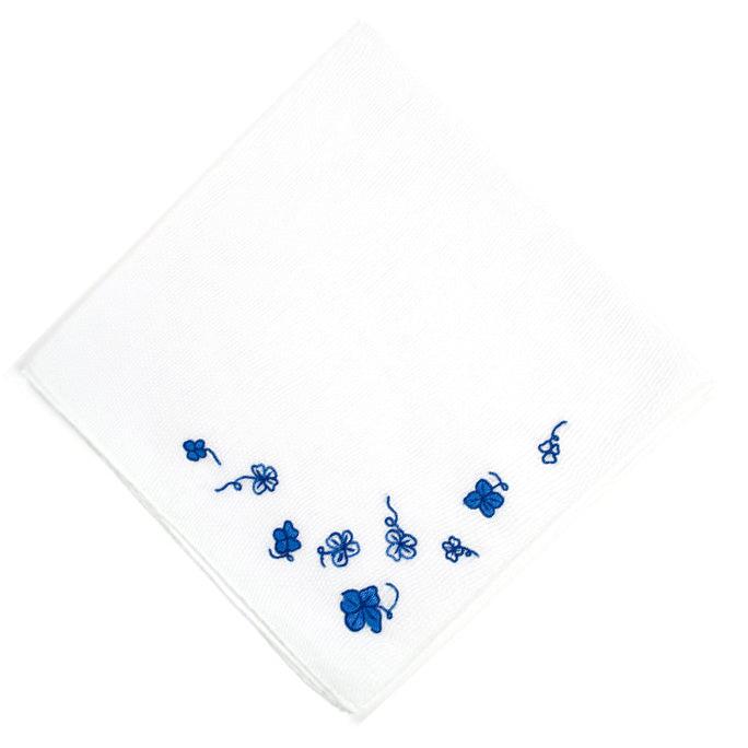 Embroidered Trèfles Blue Handkerchief