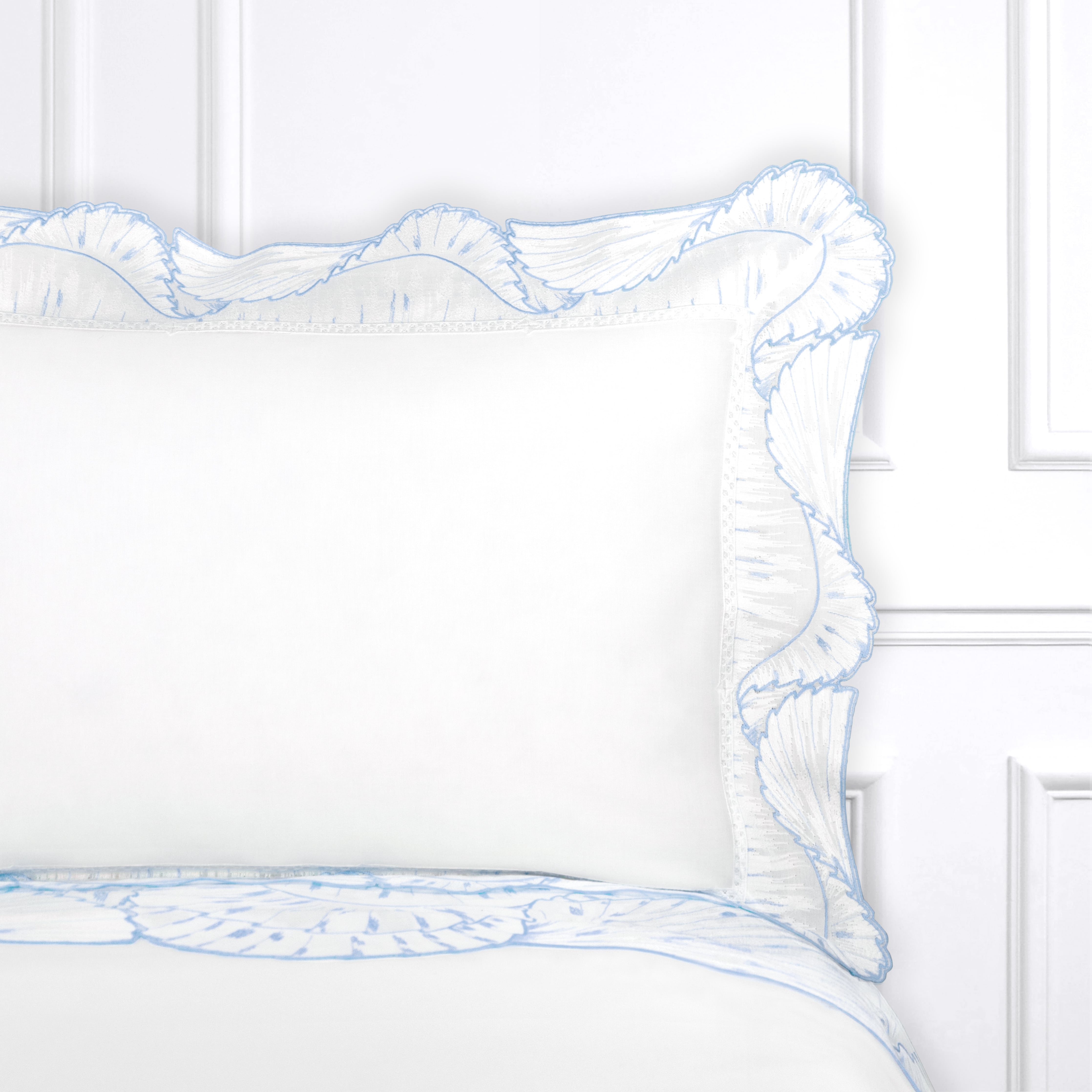 Eventail Blue Voile Emb. Bed Linens