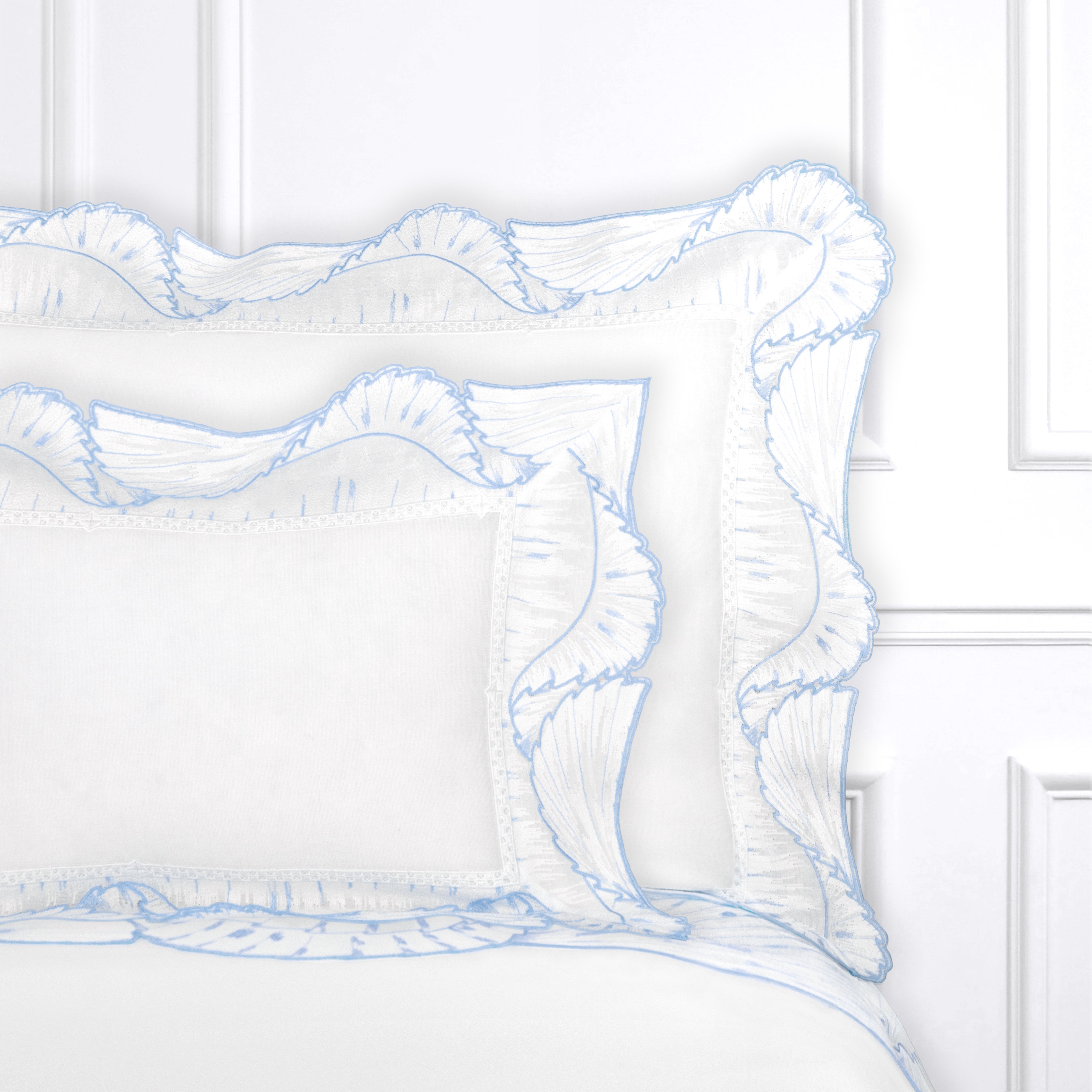 Eventail Blue Voile Emb. Bed Linens