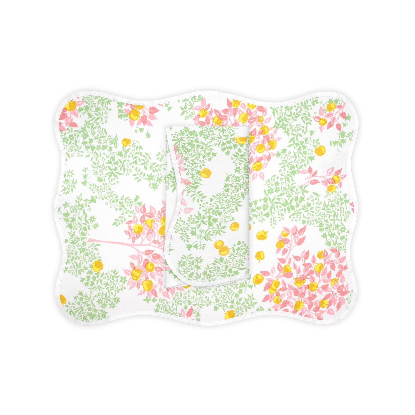 Pommiers Pink/Green Printed Placemat/Napkin Set