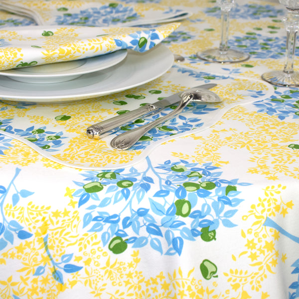 Pommiers 蓝色/黄色印花桌布