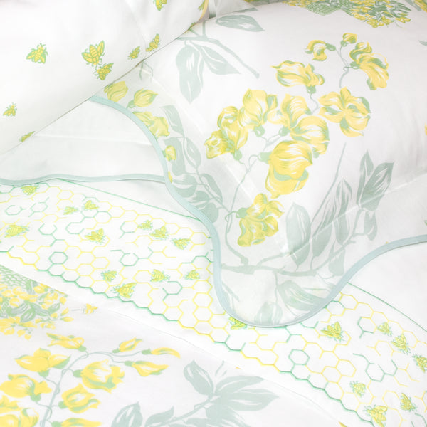 Abeilles Green/Yellow Printed and Emb. Bed Linens